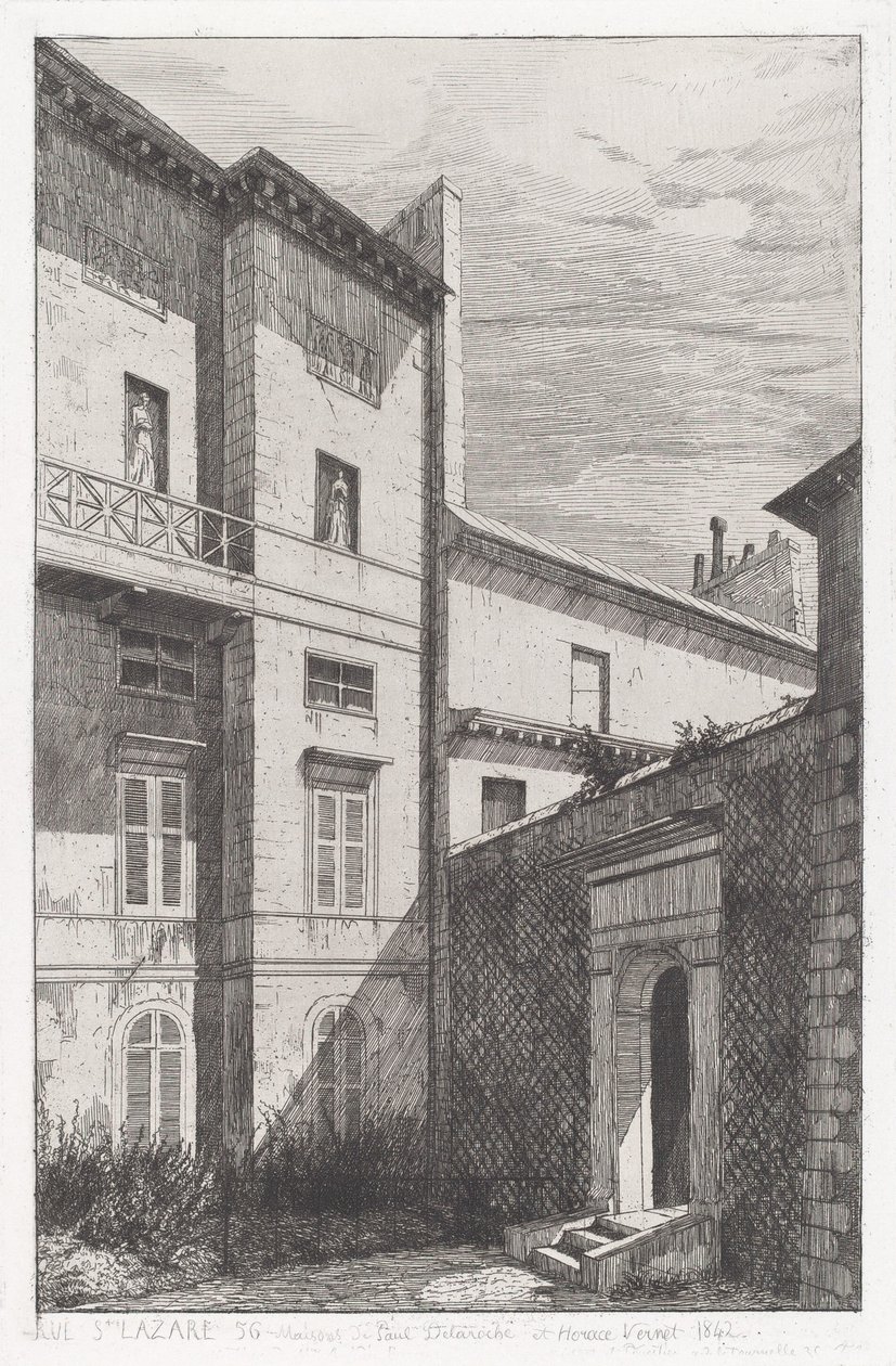 Rue St. Lazare 56, huis van Paul Delaroche en Horace Vernet door Adolphe Théodore Jules Martial Potémont
