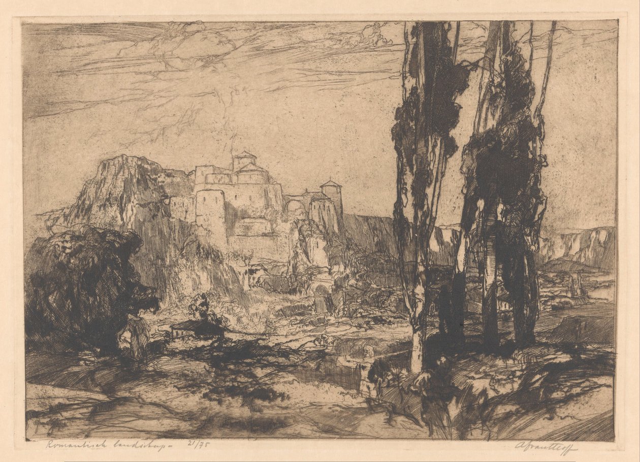 Romantisch landschap door Adriaan J. van 
