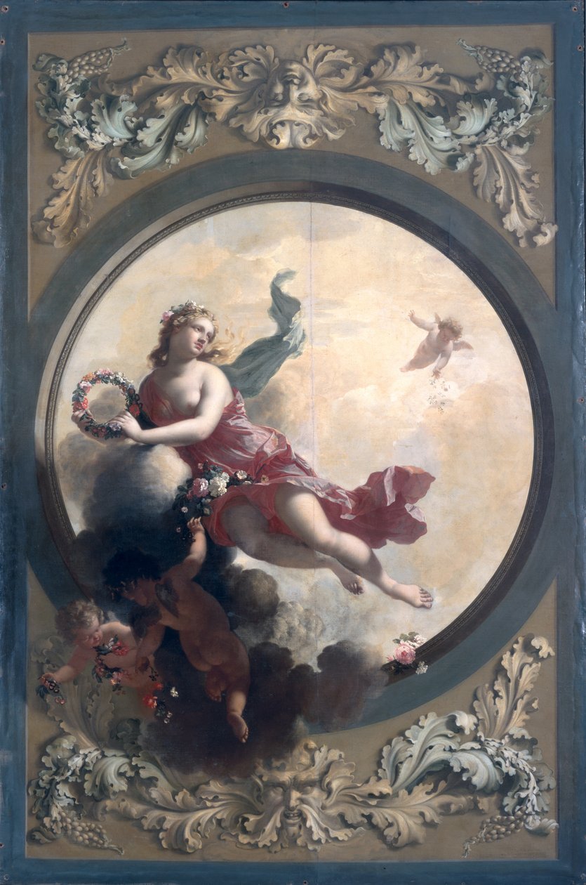 Flora met bloemenstrooiende putti door Adriaan van der Werff