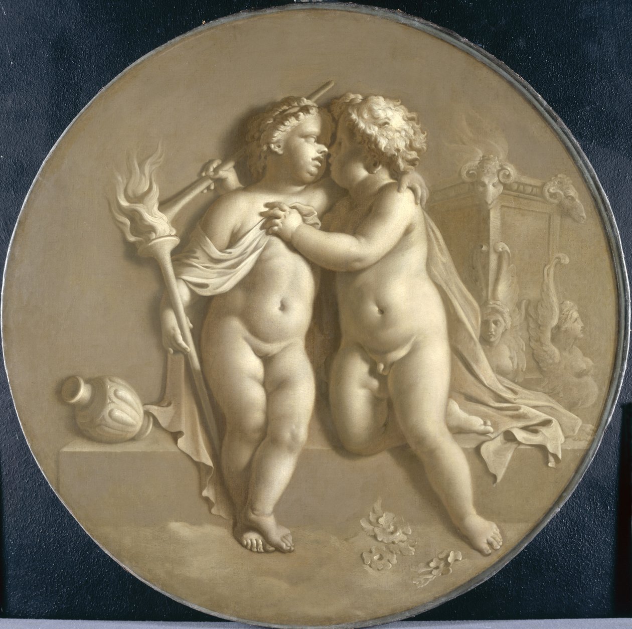 Twee putti met vlammen van liefde allegorie van liefde door Adriaan van der Werff