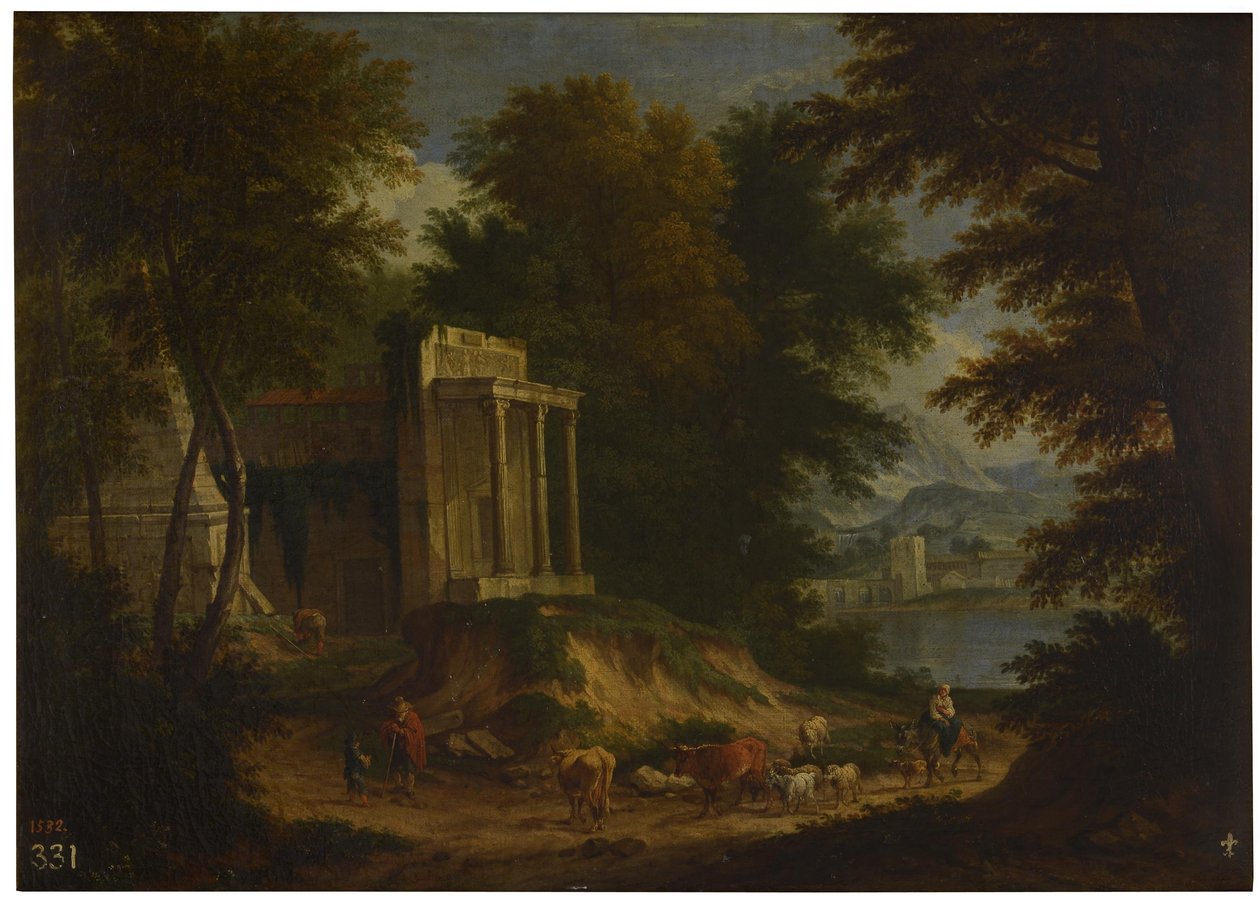 Landschap met ruïnes door Adriaen Frans Boudewyns