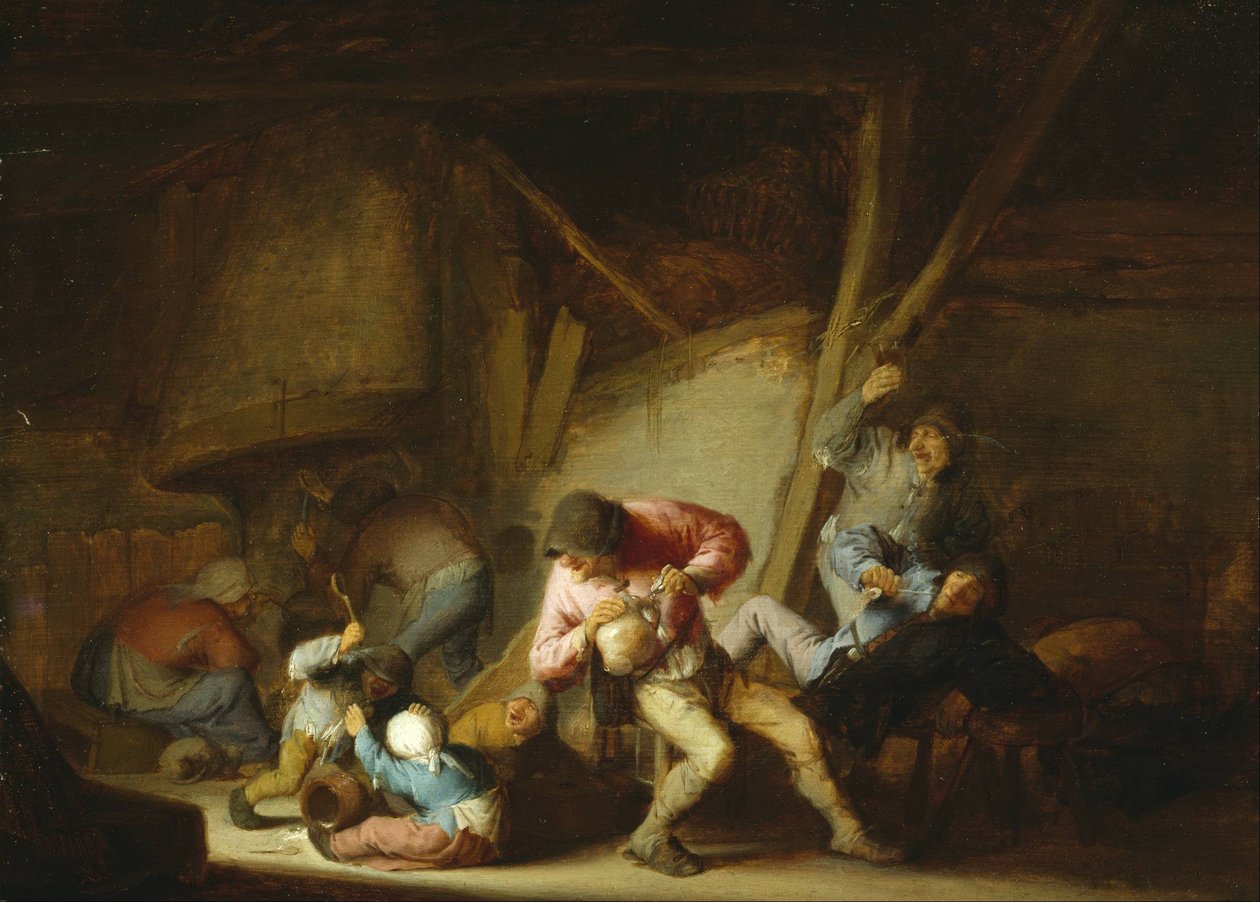 Interieur met Drinkende Figuren en Huilende Kinderen door Adriaen Jansz. van Ostade