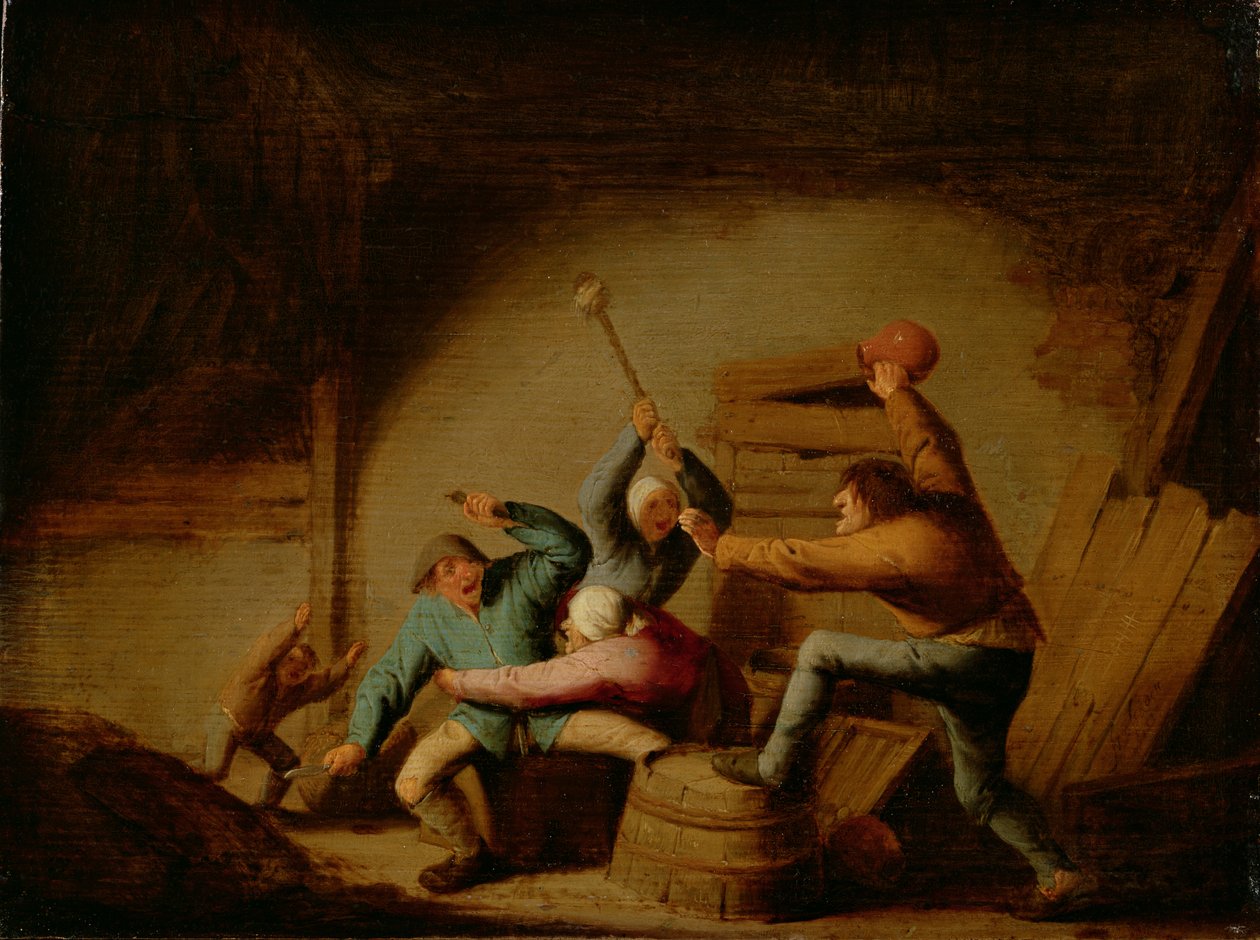 Een Gevecht door Adriaen Jansz. van Ostade