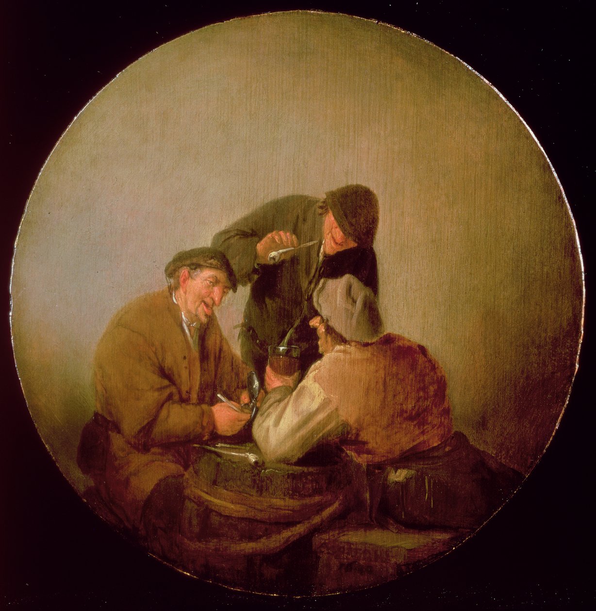 Drie Boeren Drinken en Roken in een Interieur door Adriaen Jansz. van Ostade