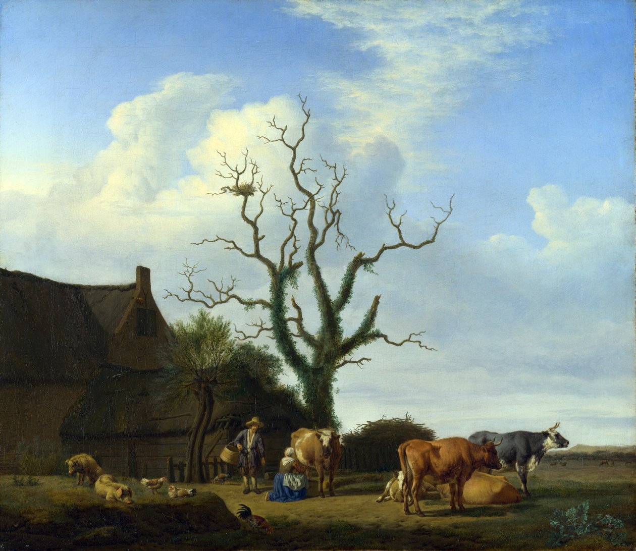 Een boerderij met een dode boom door Adriaen van de Velde