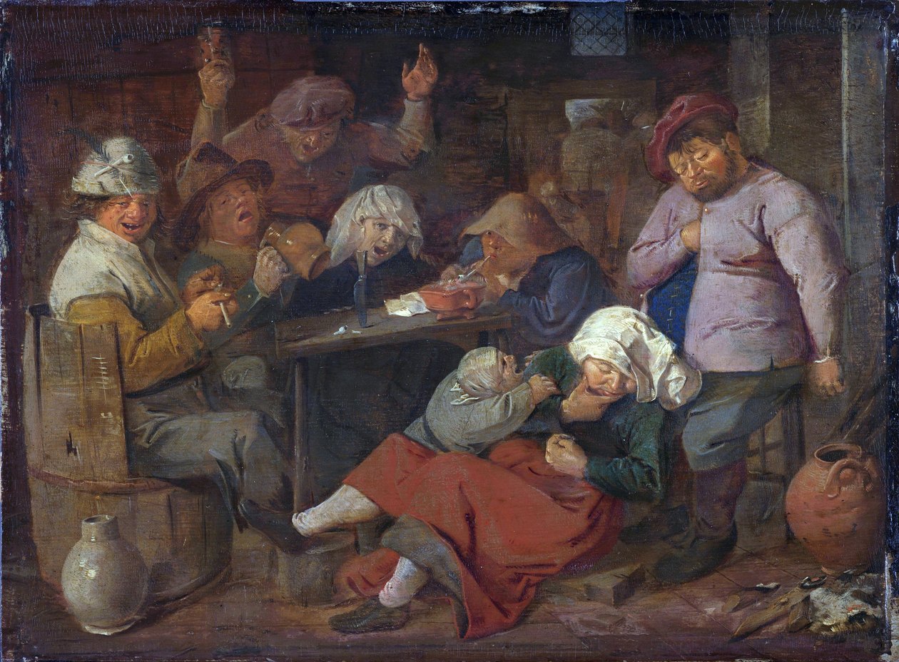 Dutch: herberg met dronken boeren Poor Folk Drinking in a Tavern door Adriaen Brouwer