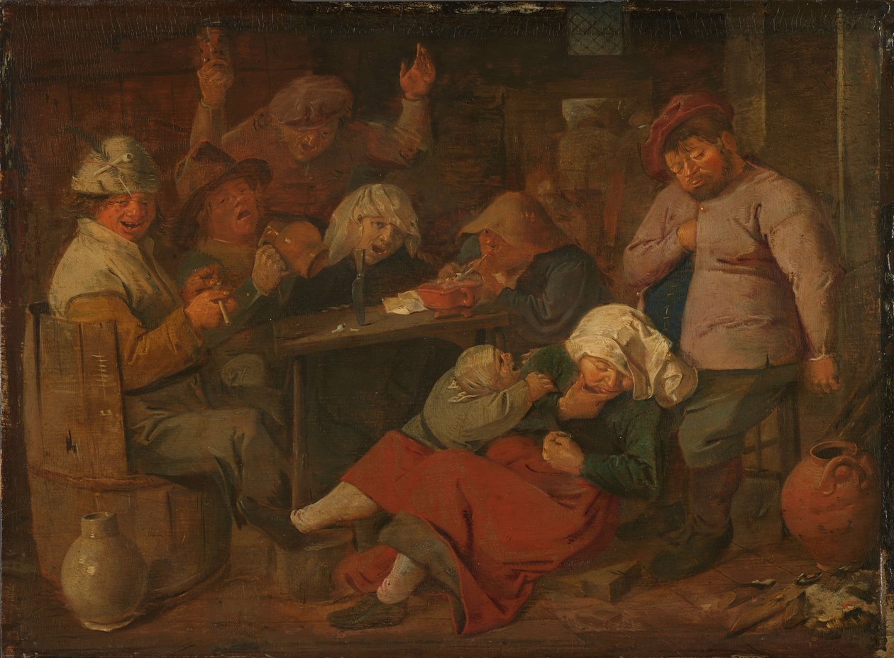 Dutch: herberg met dronken boeren Poor Folk Drinking in a Tavern door Adriaen Brouwer