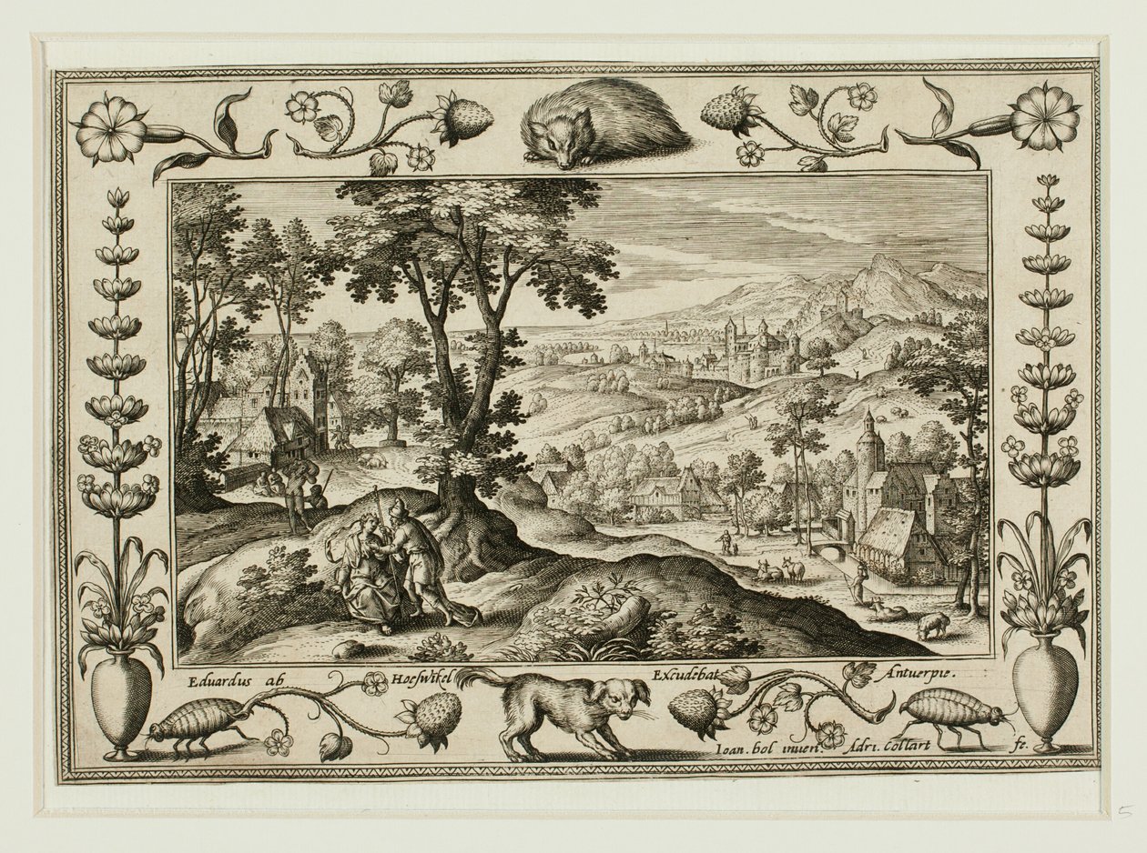 Juda en Tamar, uit Landschappen met scènes uit het Oude en Nieuwe Testament en Jachtscènes door Adriaen Collaert