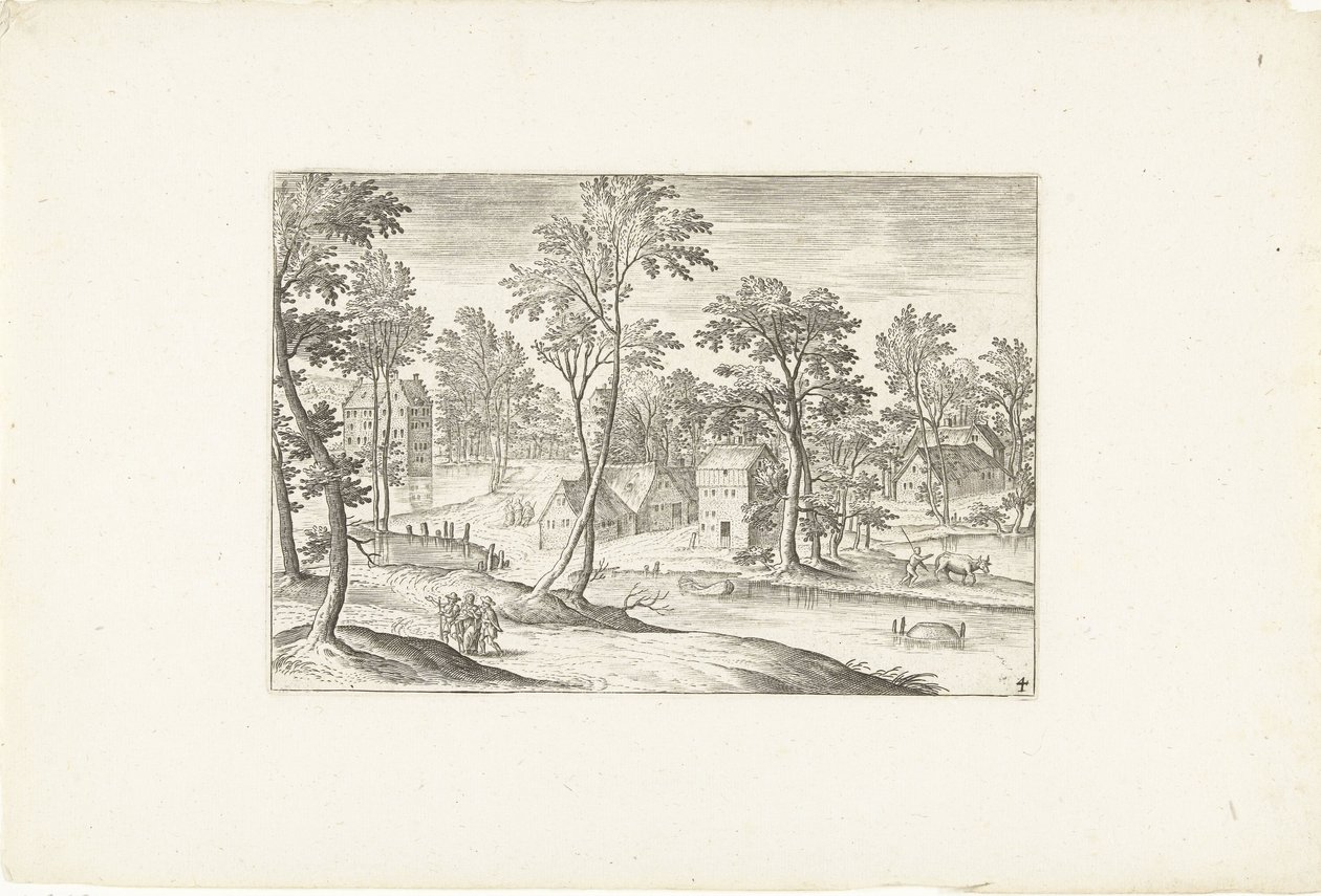 Landschap met de Emmaüsgangers door Adriaen Collaert