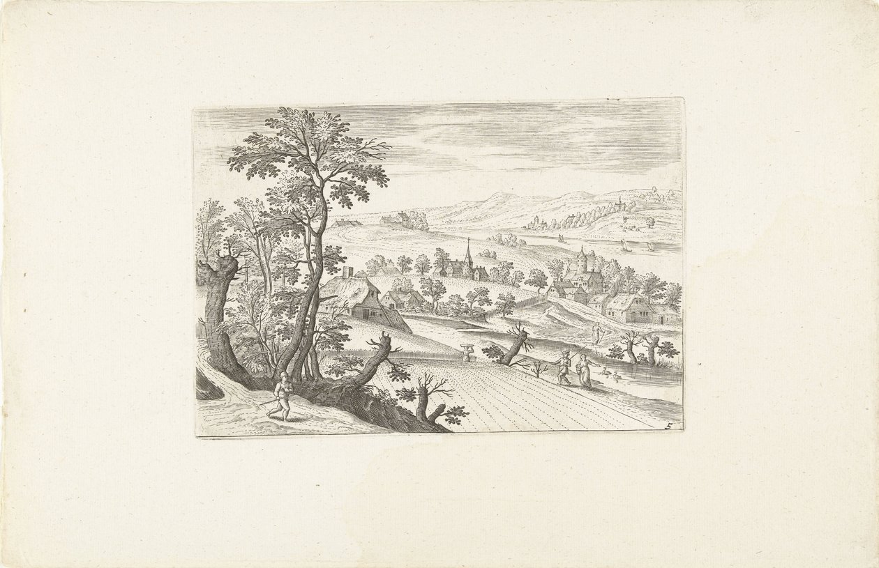 Landschap met een korenveld door Adriaen Collaert