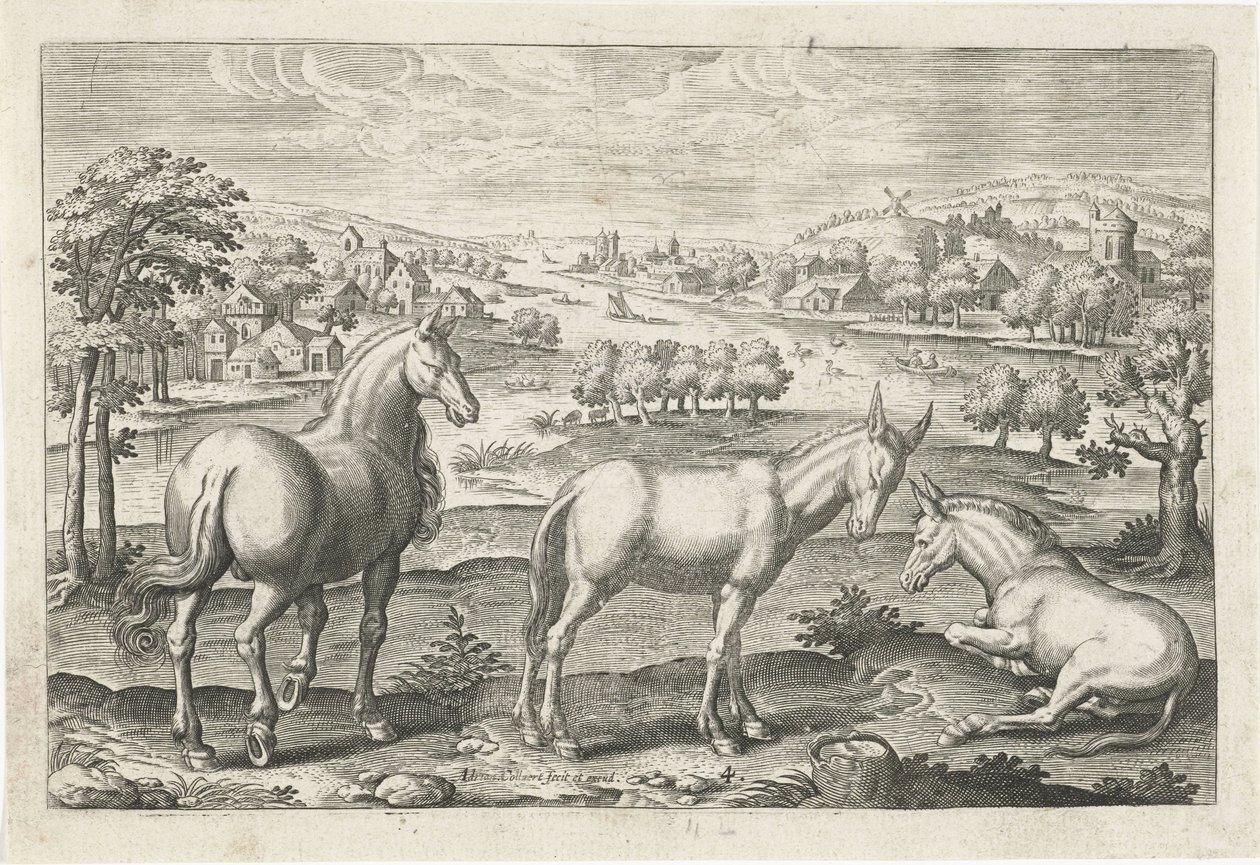 Paard en ezels door Adriaen Collaert