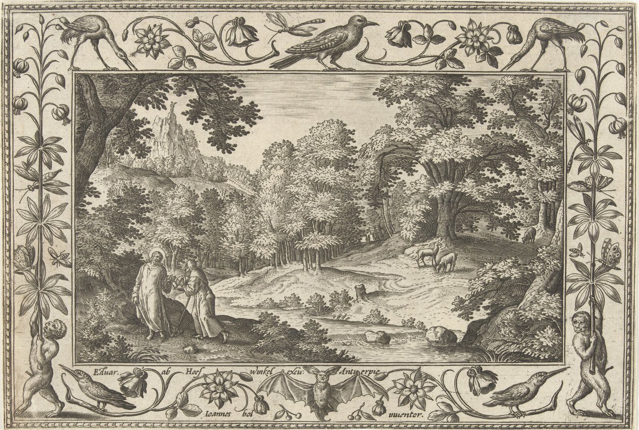 Verzoeking in de woestijn door Adriaen Collaert