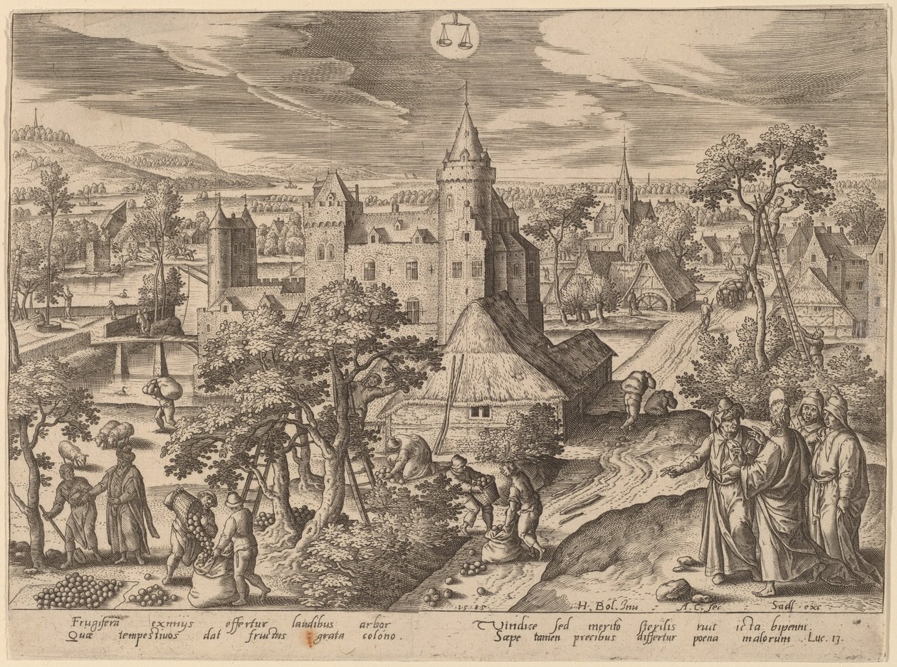 De gelijkenis van de onvruchtbare vijgenboom door Adriaen Collaert after Hans Bol