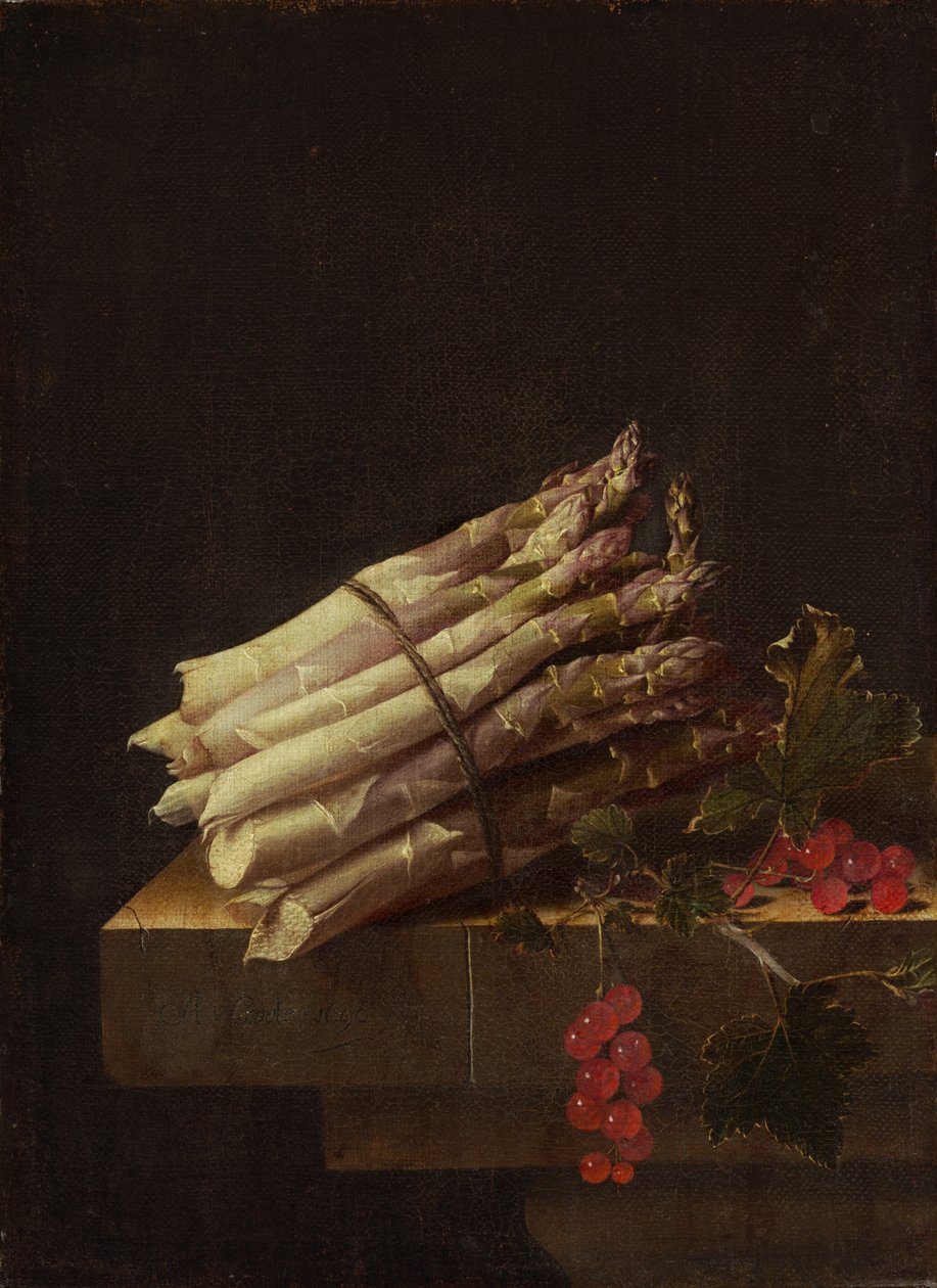 Stilleven met asperges en rode bessen, 1696 door Adrian Coorte