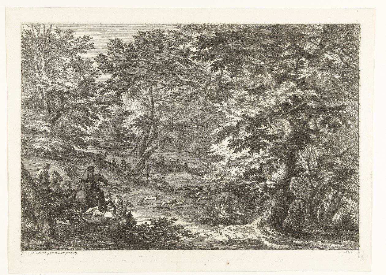 Landschap met vossejacht door Adriaen Frans Boudewyns