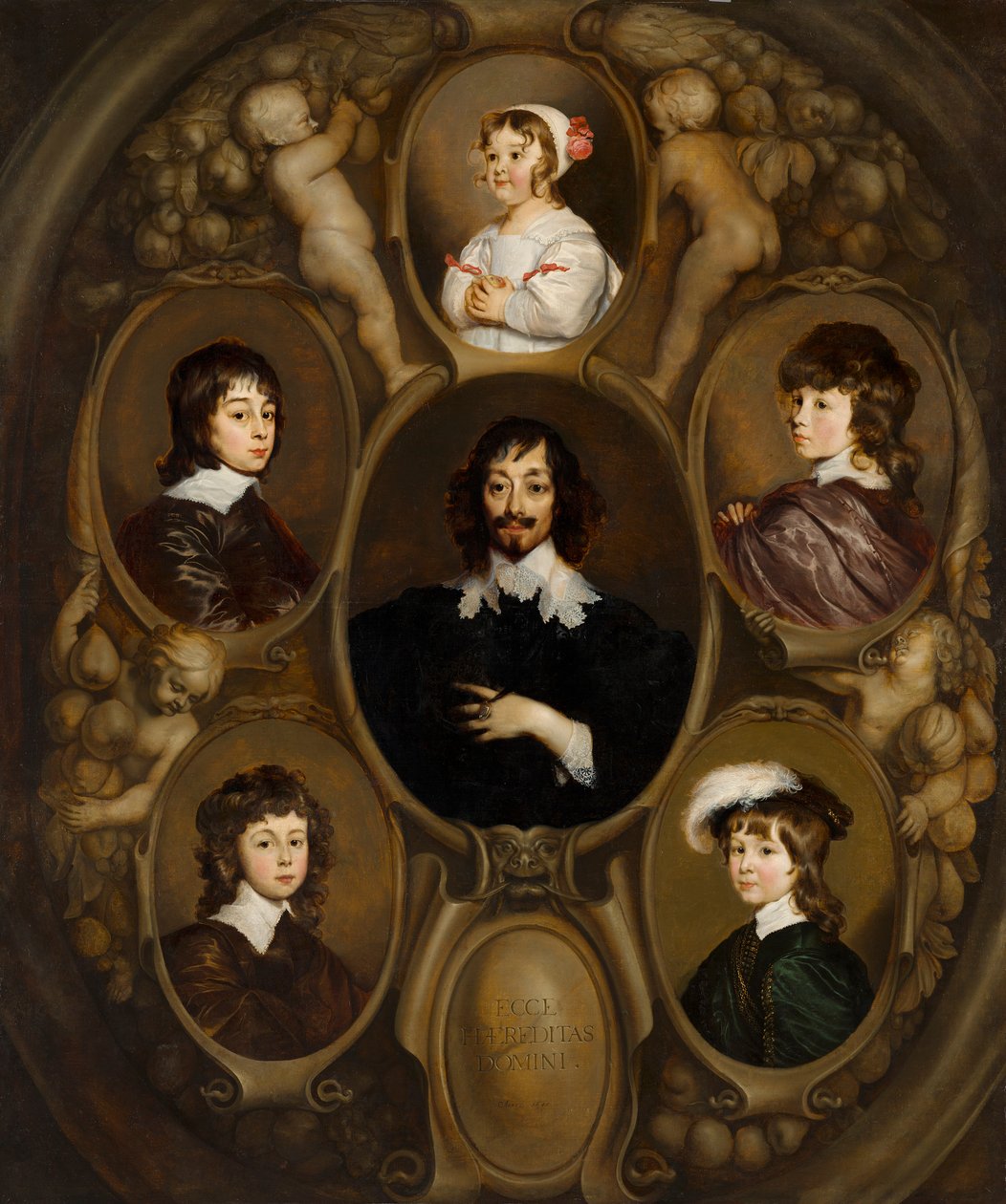 Portret van Constantijn Huygens (1596-1687) en zijn vijf kinderen door Adriaen Hanneman