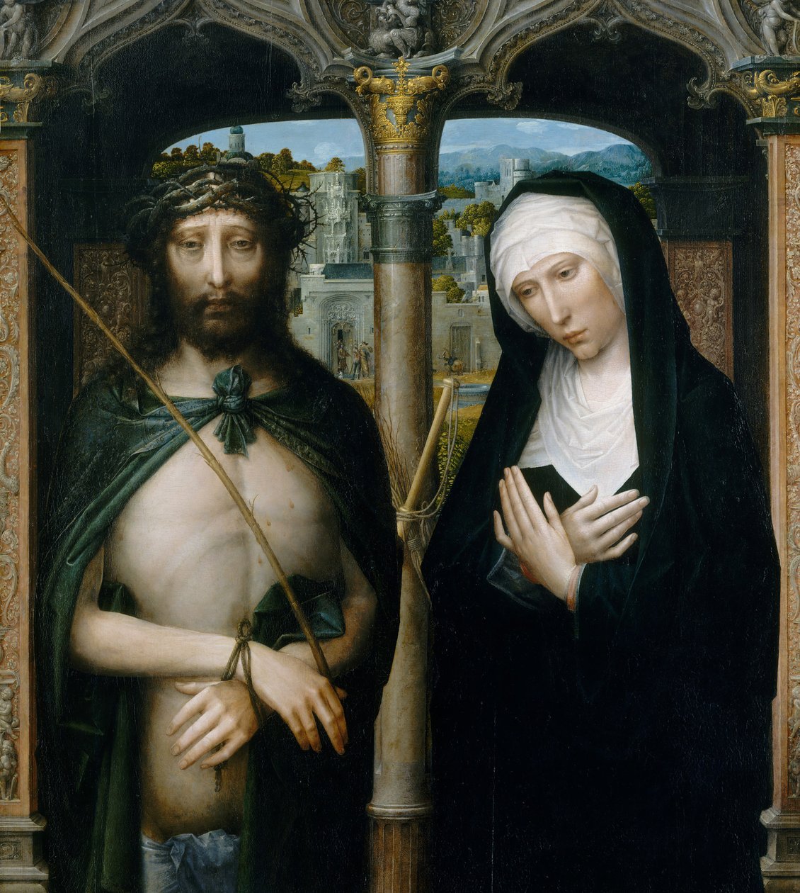 Christus gekroond met doornen Ecce Homo, en de rouwende Maagd, ca. 1530-40 door Adriaen Isenbrandt