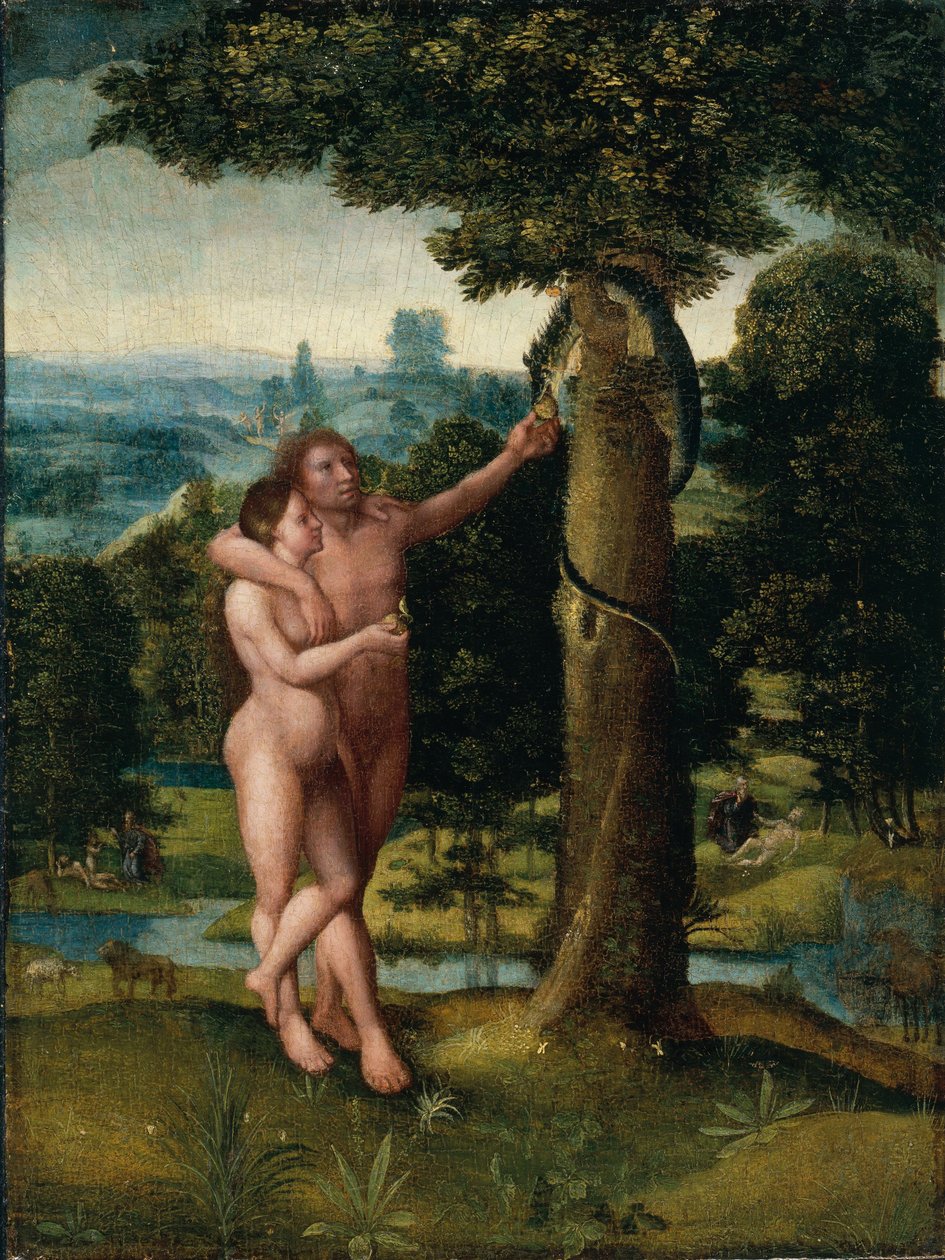 Adam en Eva, ca. 1520 (olieverf op eikenhout) door Adriaen Isenbrandt or Isenbrant