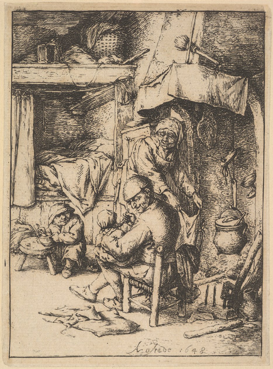 Vader van de Familie die Soep aan Zijn Baby Geeft door Adriaen Jansz. van Ostade