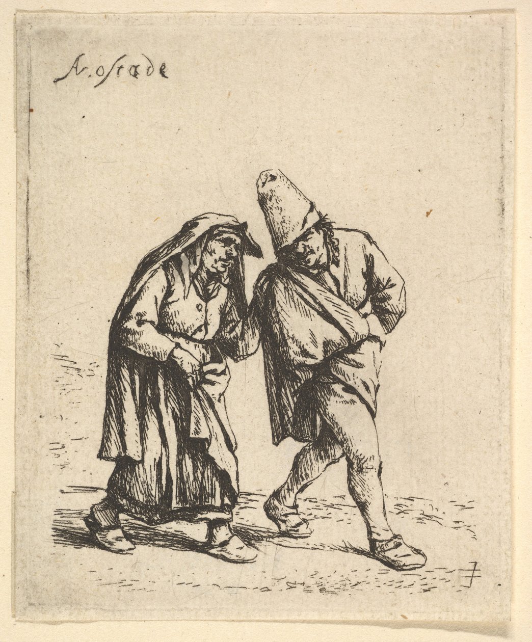 Man en vrouw wandelend, 1610-85 door Adriaen Jansz. van Ostade