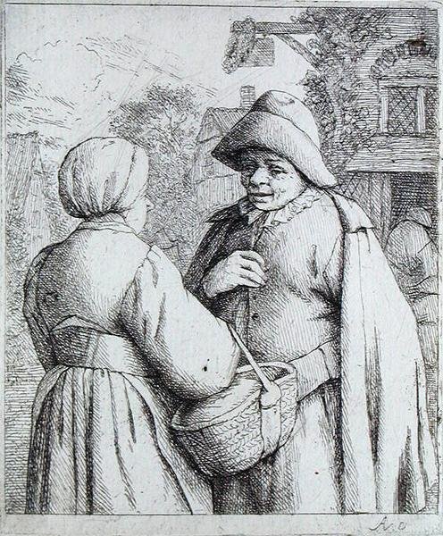 Man en Vrouw in Gesprek door Adriaen Jansz. van Ostade