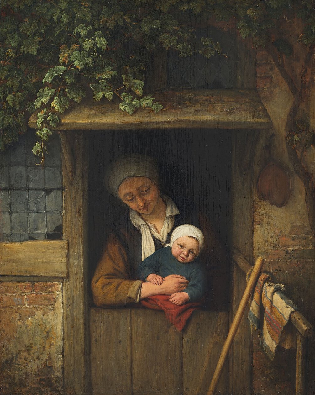 Moeder met kind aan de deur door Adriaen Jansz. van Ostade