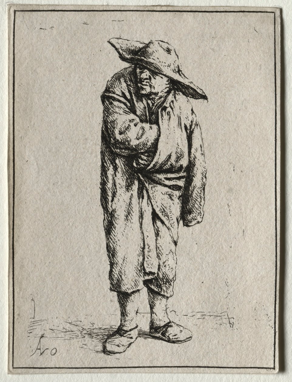 Boer met zijn hand in zijn mantel door Adriaen Jansz. van Ostade