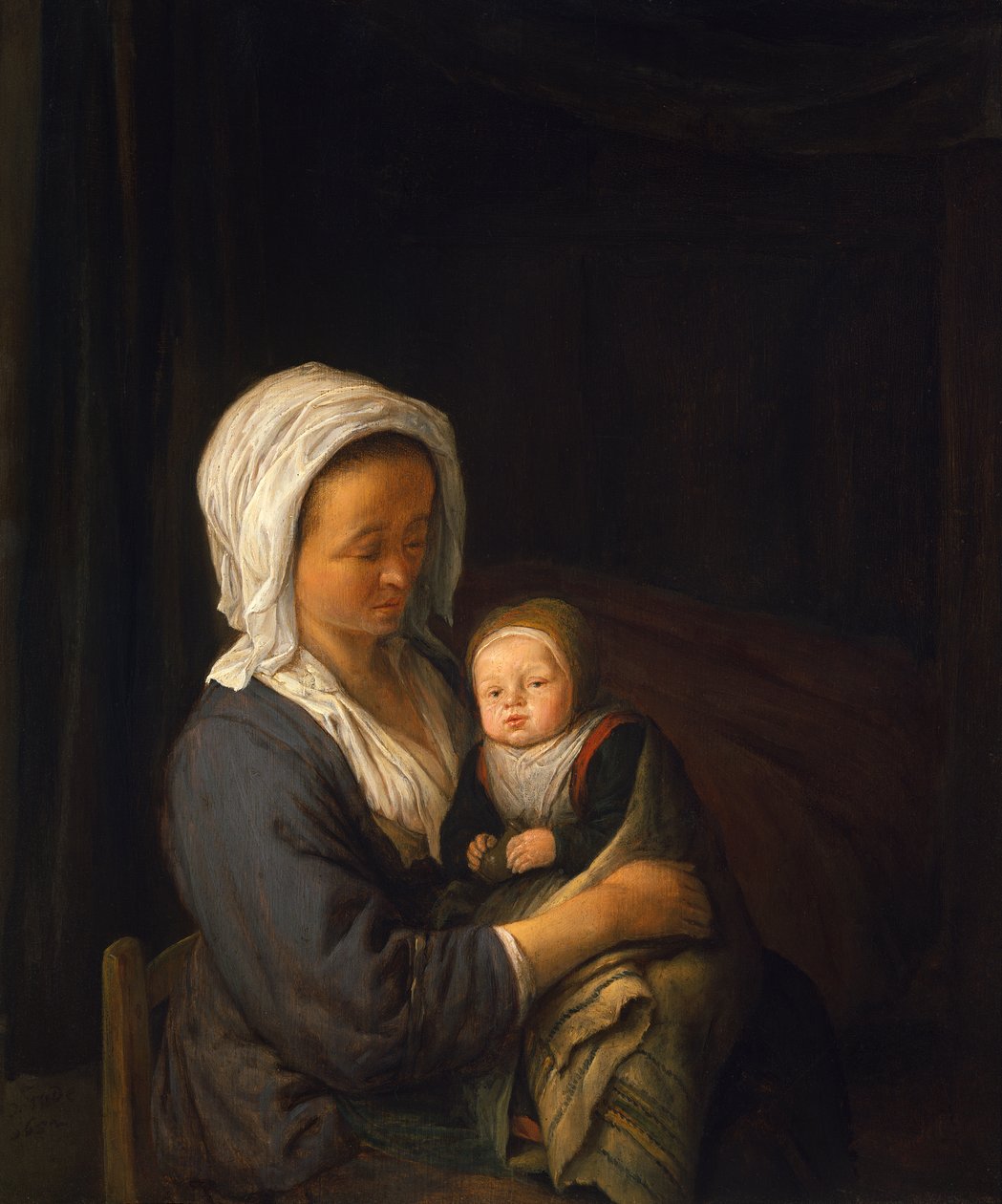Vrouw met een Kind op haar Schoot door Adriaen Jansz. van Ostade