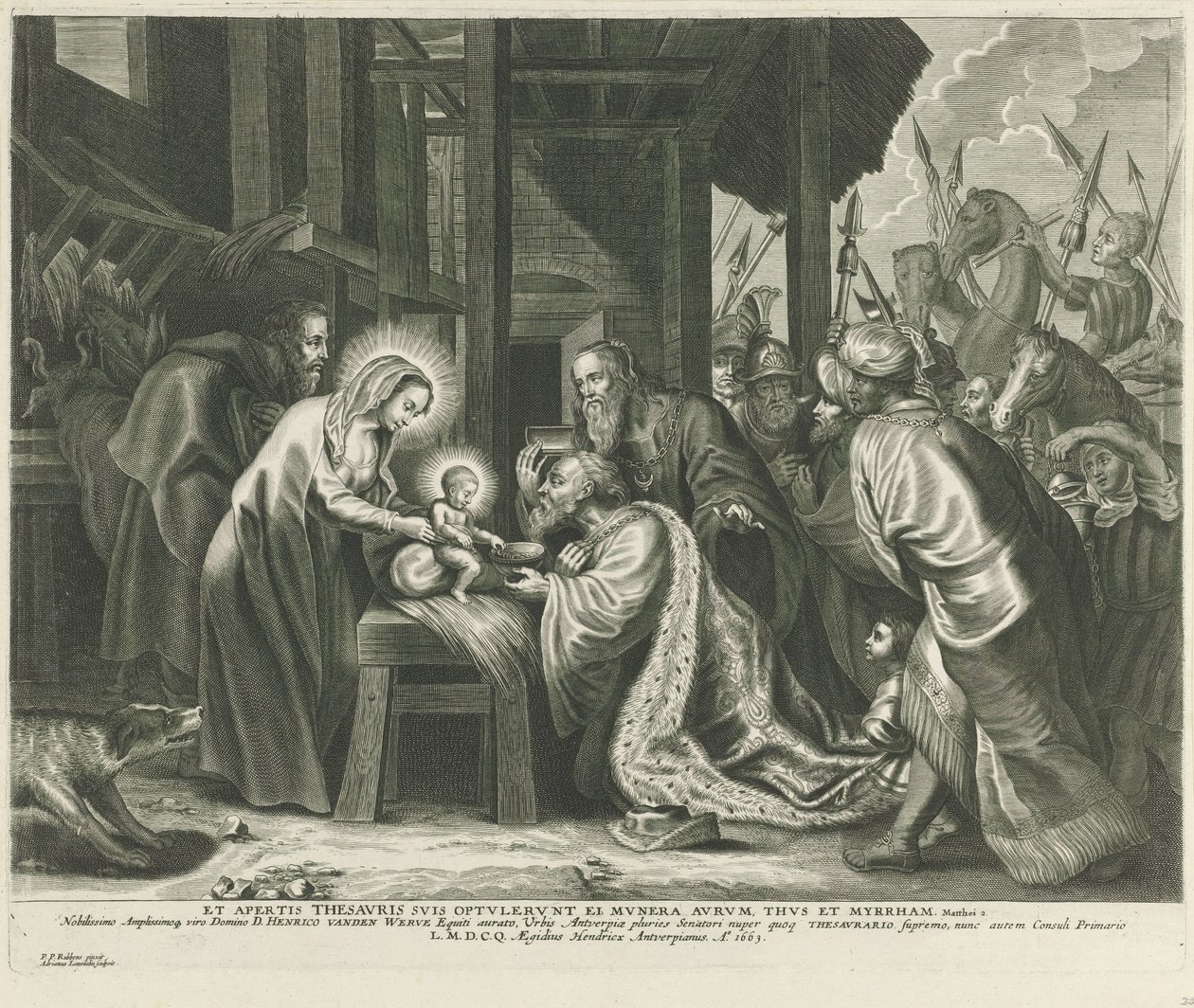 Aanbidding der koningen door Adriaen Lommelin