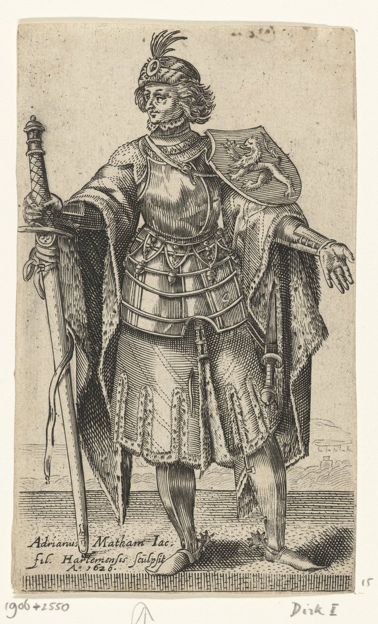Portret van Dirk I, graaf van Holland - Graven en gravinnen van Holland (serietitel) door Adriaen Matham