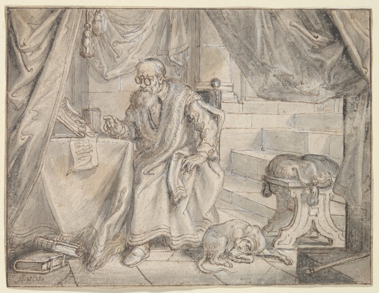 Studie voor „De man met bril spreekt“ door Adriaen Pietersz van de Venne