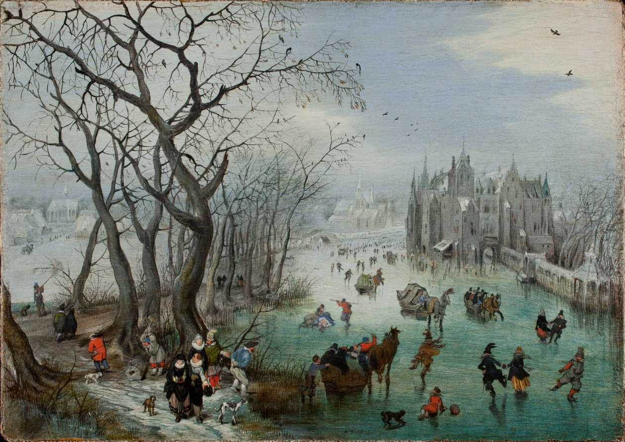 Winterlandschap met schaatsers bij een kasteel, 1615 door Adriaen Pietersz van de Venne