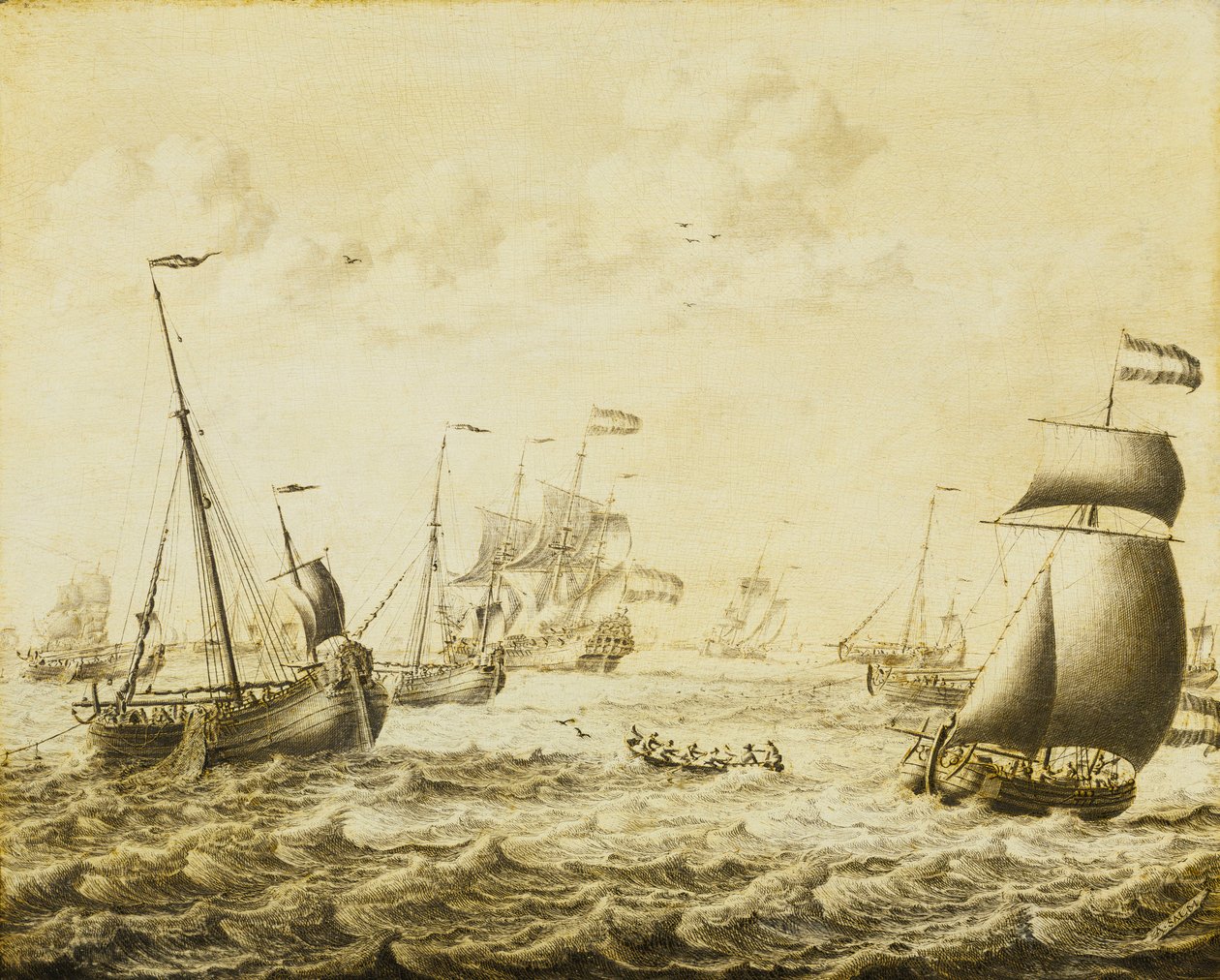 Nederlandse haringvisserij, eind 17e eeuw door Adriaen or Abraham Salm