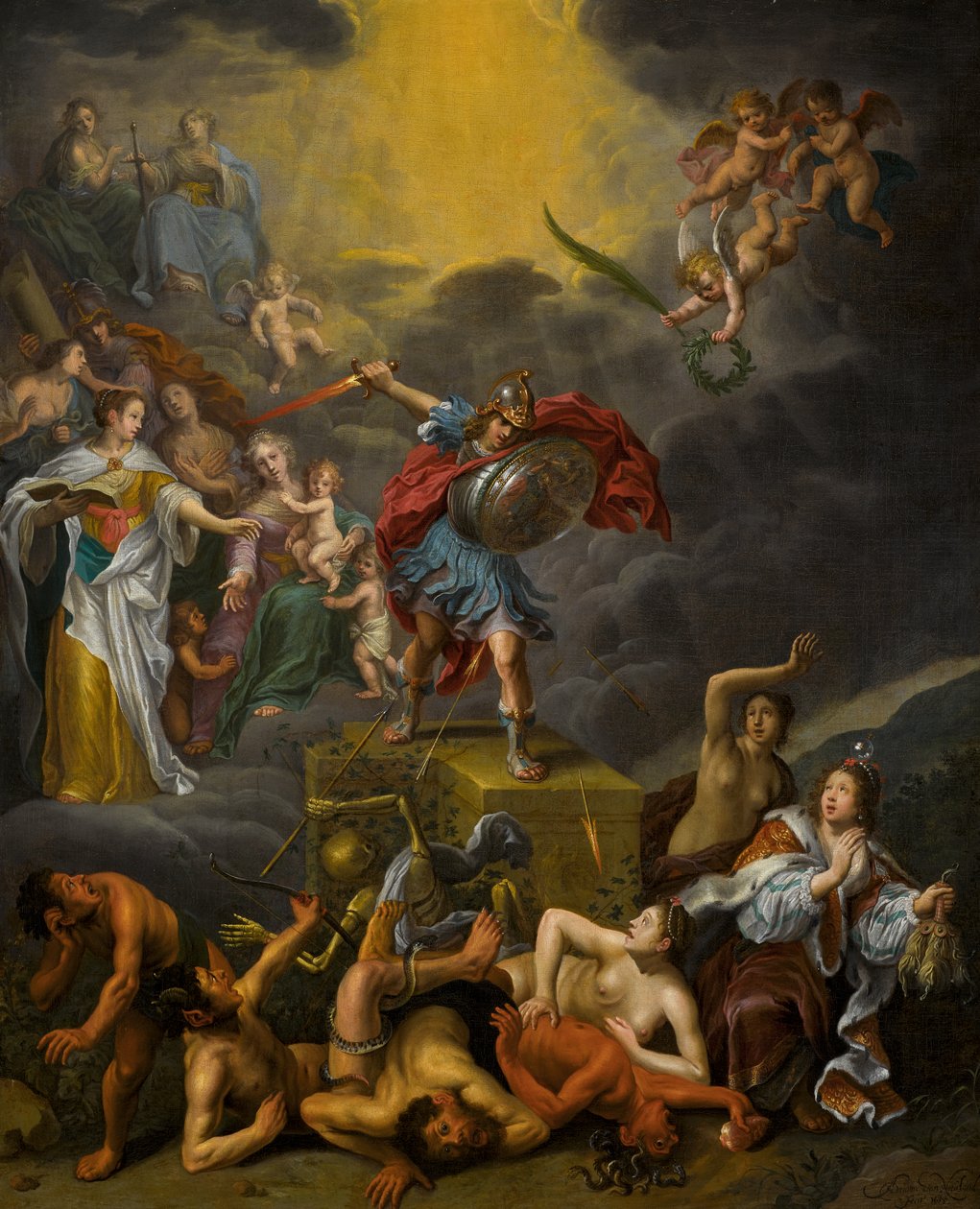 De strijd van de deugd tegen de ondeugden door Adriaen van Nieulandt the younger