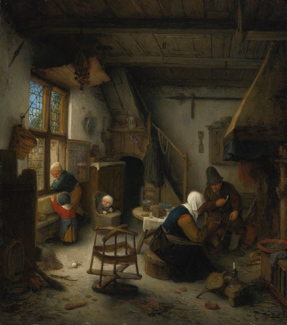 Een boerengezin in een huisje na een maaltijd door Adriaen van Ostade