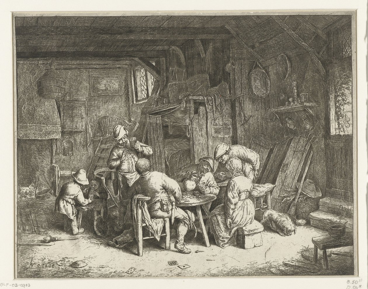 Boeren aan een maaltijd in een herberg door Adriaen van Ostade