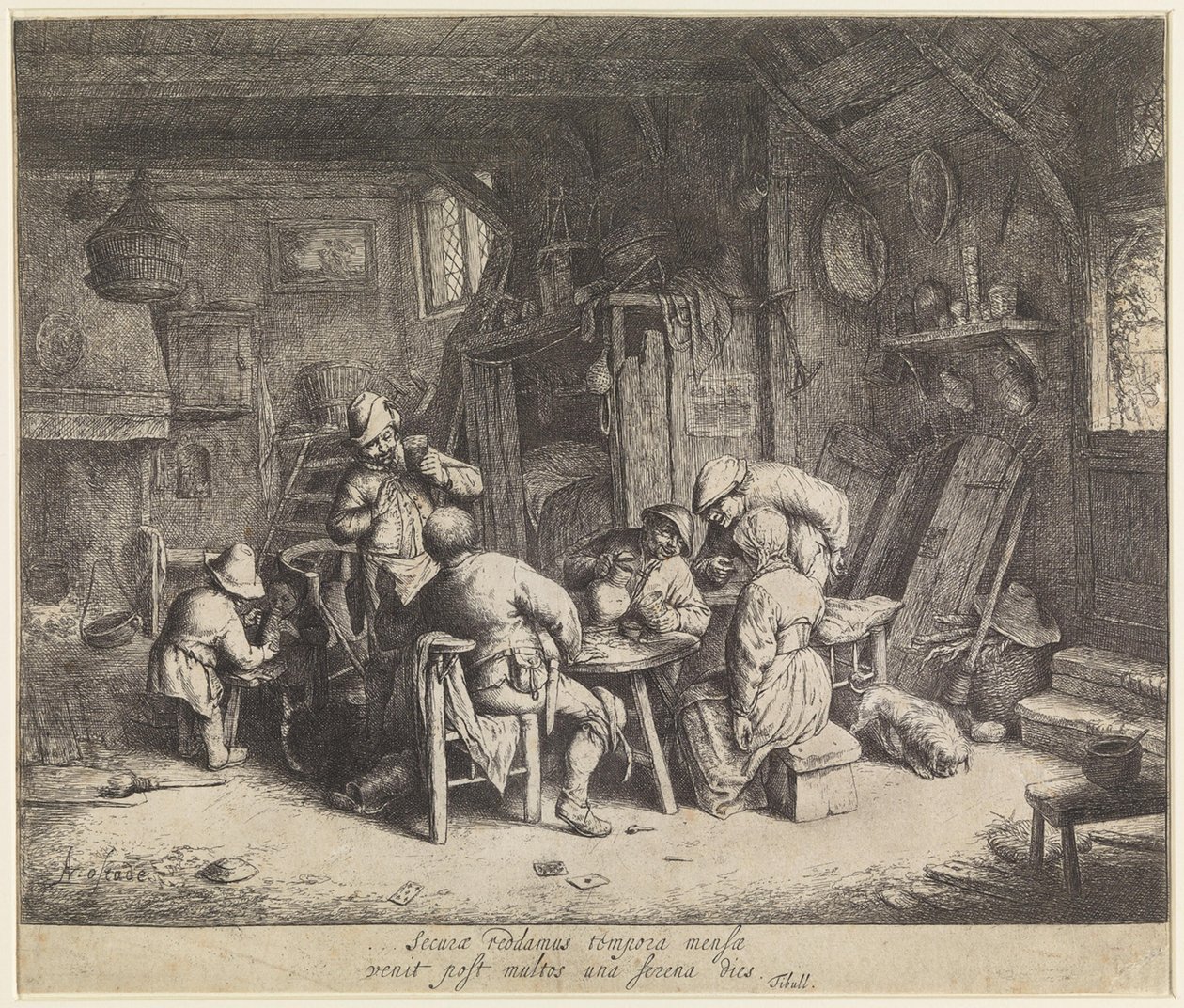 Boeren aan een maaltijd in een herberg door Adriaen van Ostade