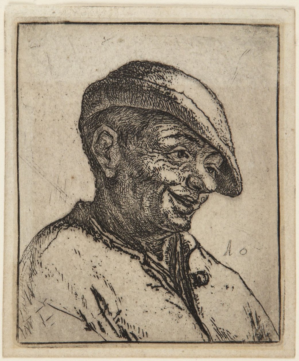 Buste van een lachende boer door Adriaen van Ostade