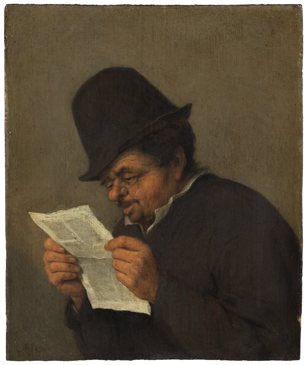 Buste van een oude boer die een krant leest door Adriaen van Ostade