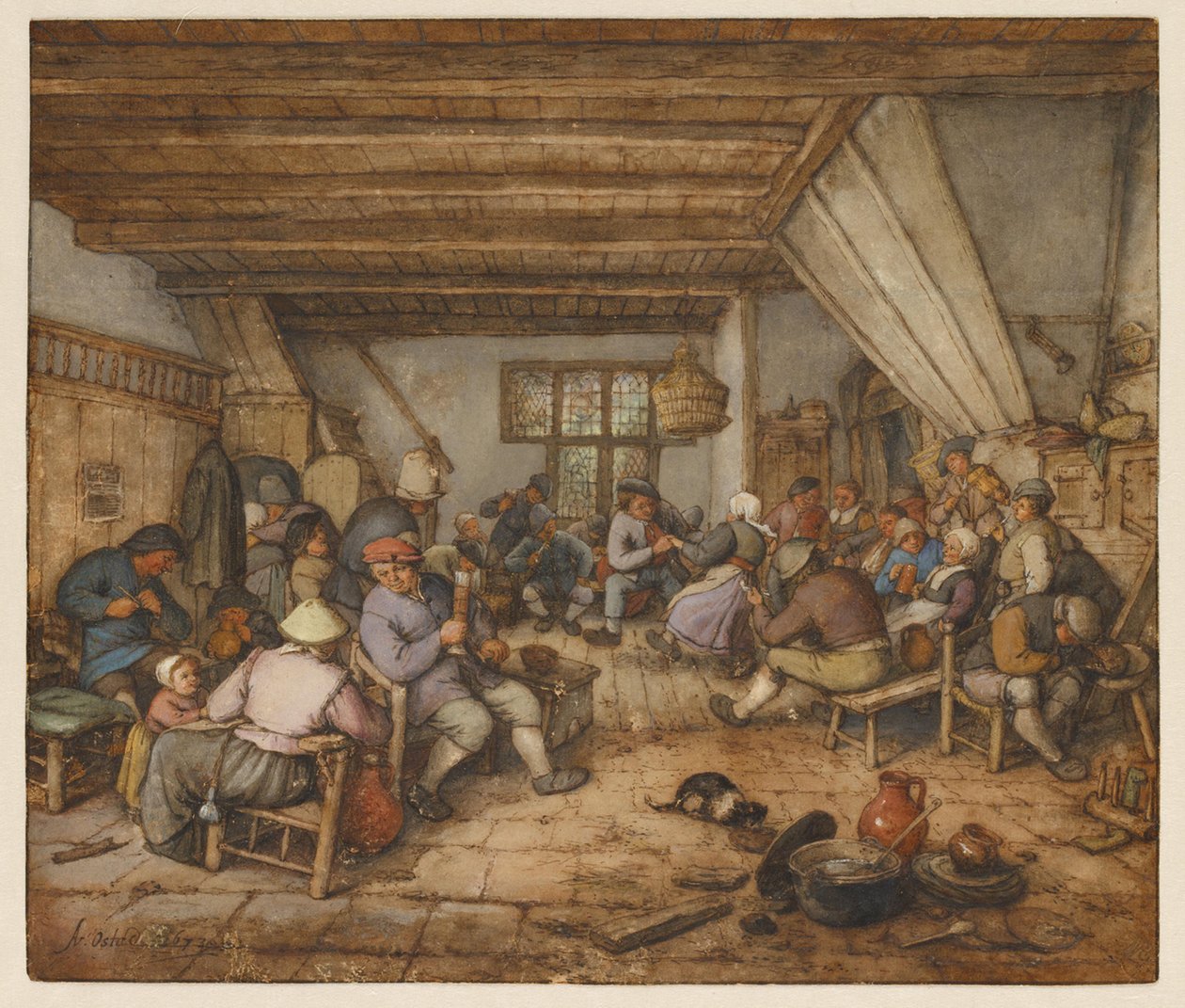Feestende boeren in een herberg door Adriaen van Ostade