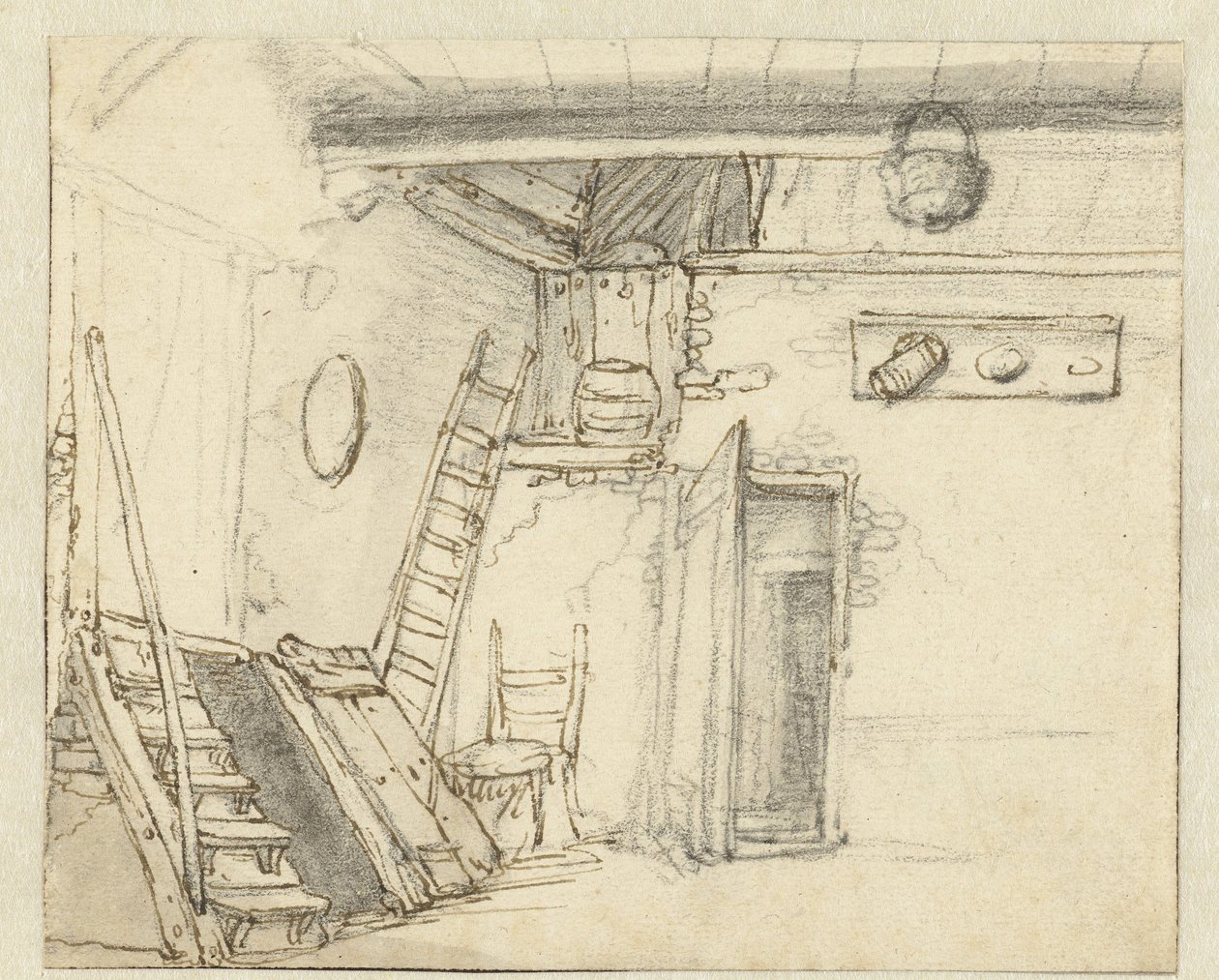 Hoek van het interieur van een schuur door Adriaen van Ostade