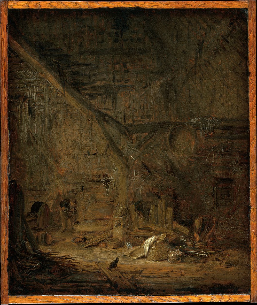 Het interieur van een schuur door Adriaen van Ostade