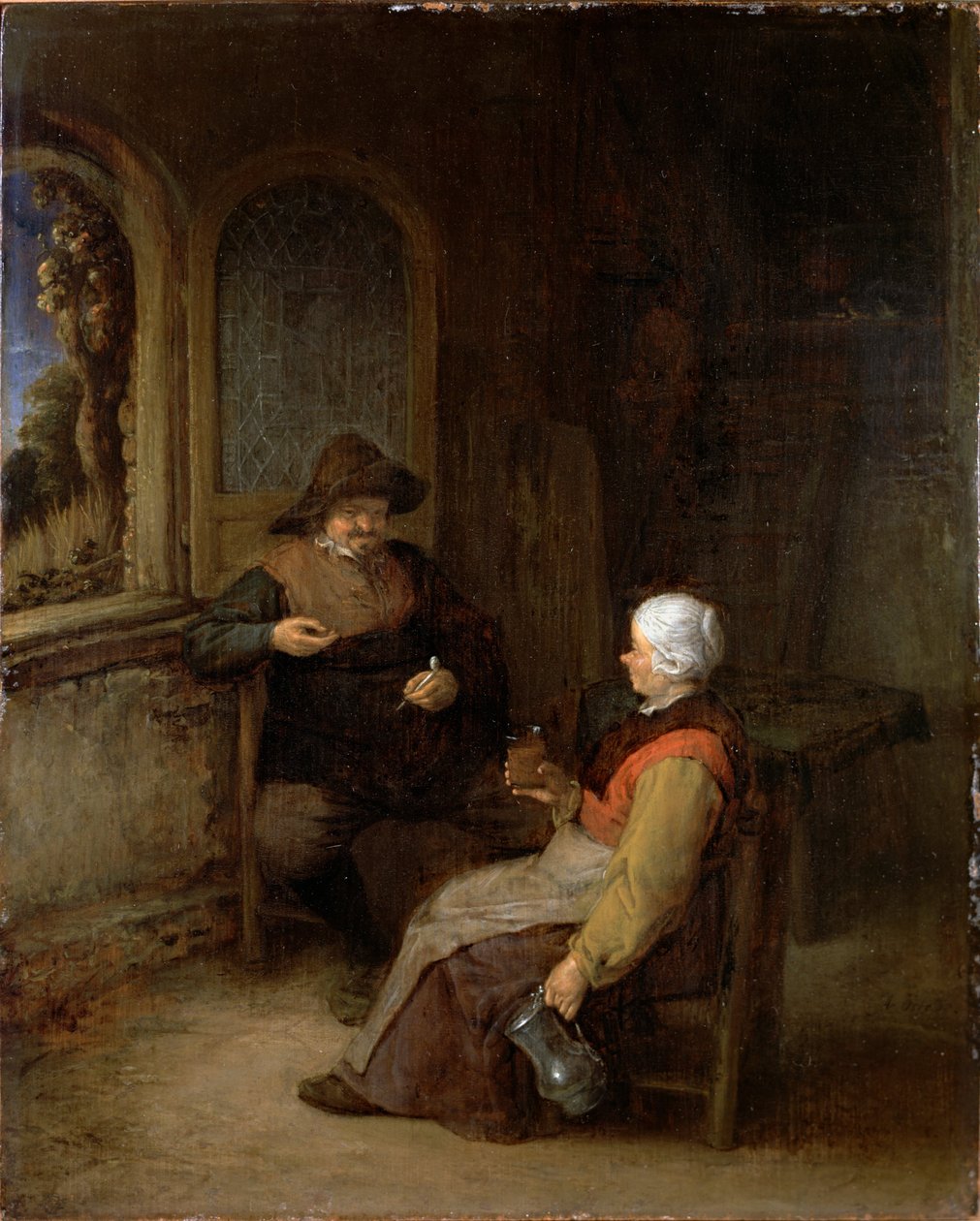 Het interieur van een huisje door Adriaen van Ostade