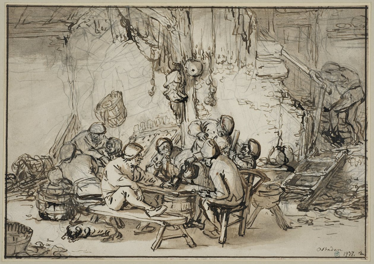 Het interieur van een taverne door Adriaen van Ostade