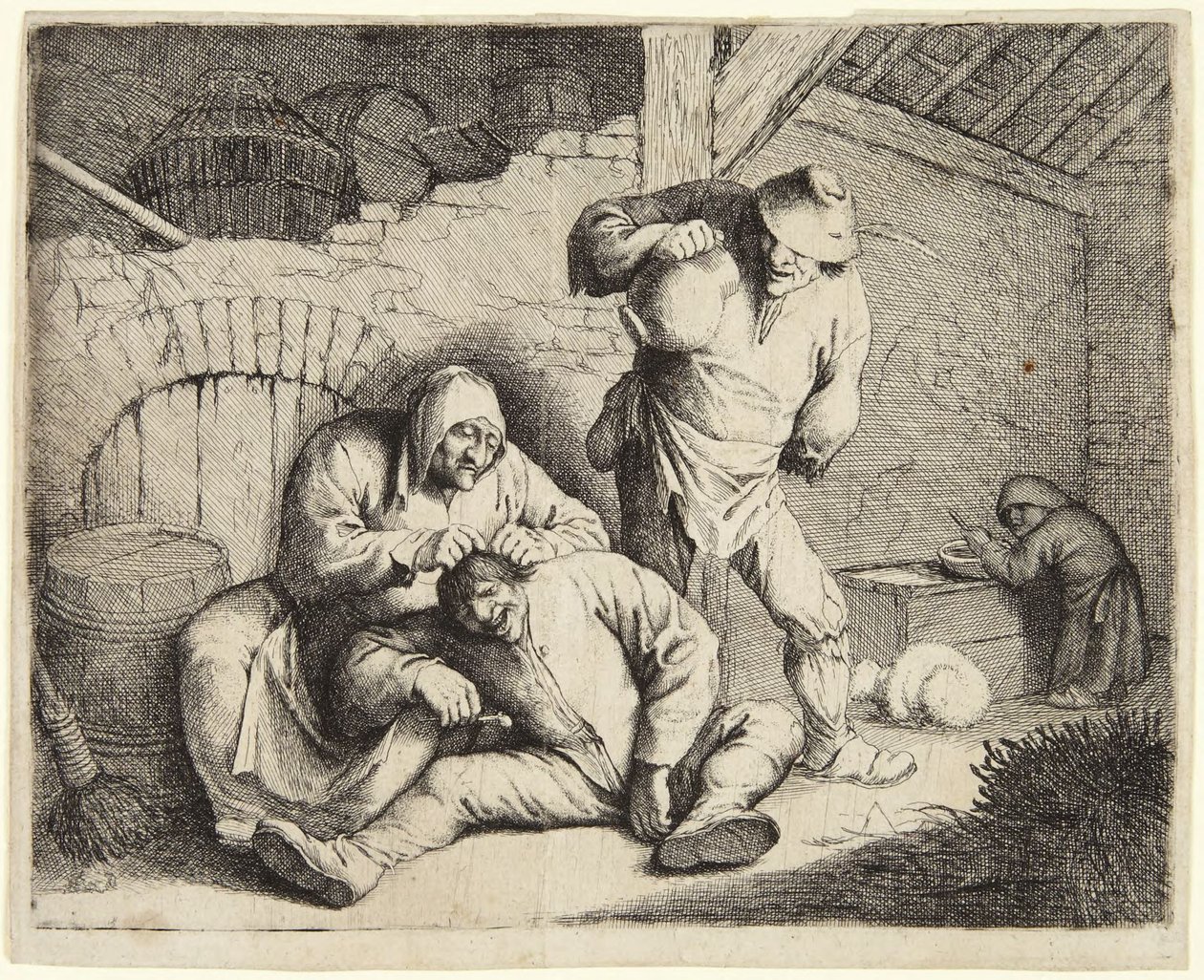 De vrouw die vlooien vangt door Adriaen van Ostade