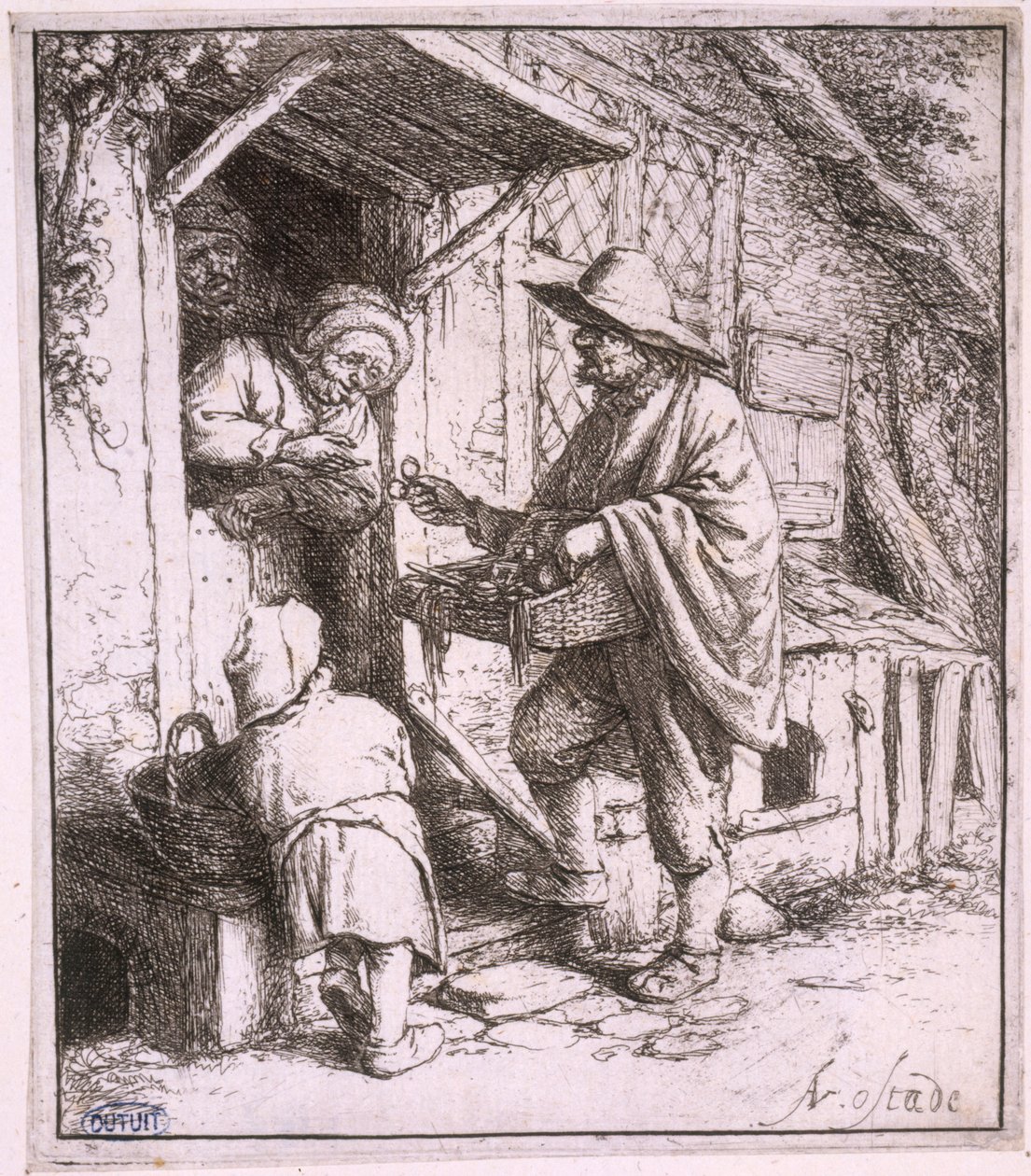 Der Brillenhändler (Bartsch 29) door Adriaen van Ostade