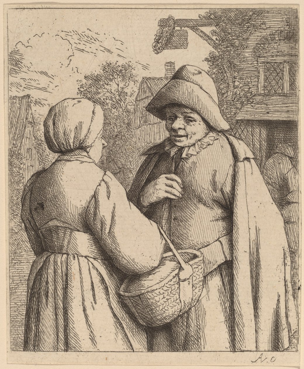 Man en vrouw in gesprek door Adriaen van Ostade