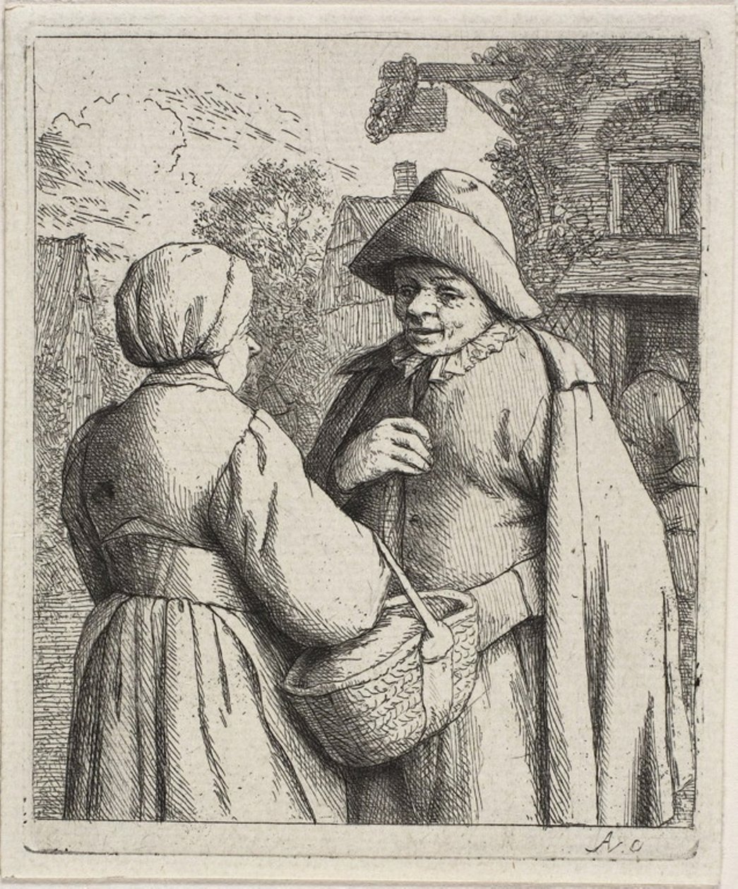 Man en vrouw in gesprek door Adriaen van Ostade