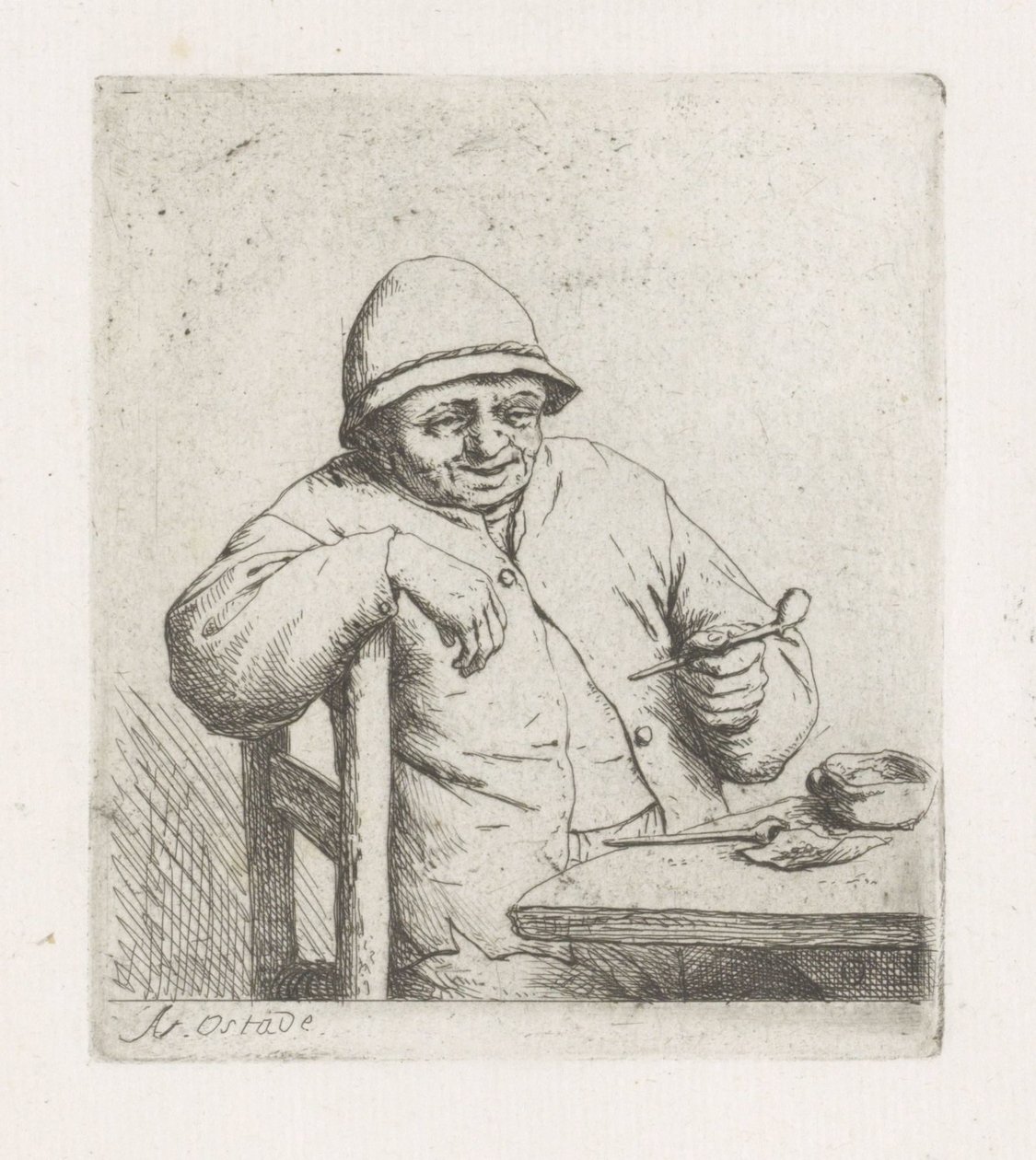 Man met een pijp aan tafel door Adriaen van Ostade