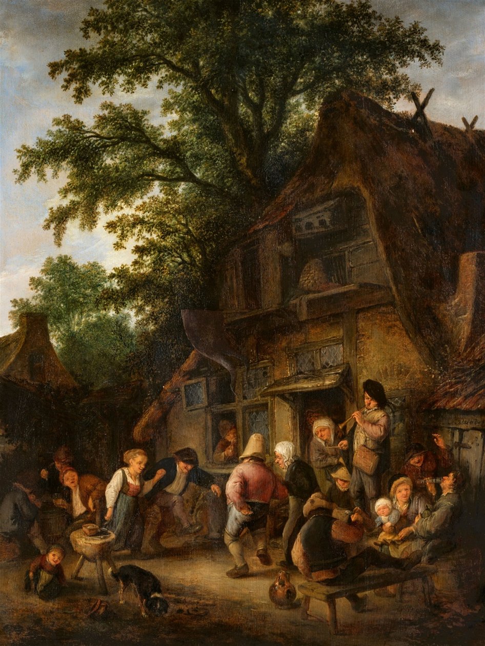 Boerendans bij een herberg door Adriaen van Ostade